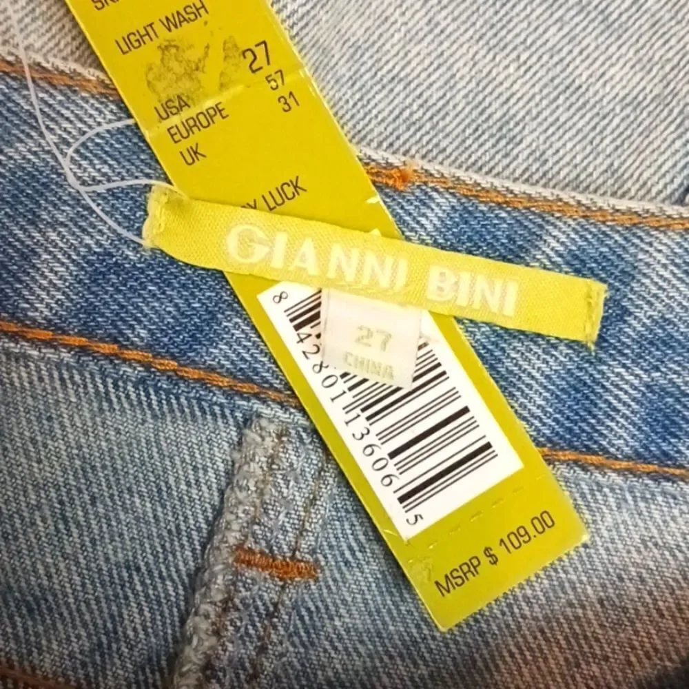 GIANNI BINI Lady Luck light-wash  denim midi skirt size 27
